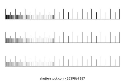 Measuring scale, markup for rulers vector illustration. Various measurement scales with divisions. Measuring tool. Blank measuring scale indicator . Vector Illustration . EPS 10 . 