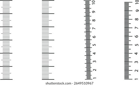 Escala de medição, marcação para ilustração de vetor de réguas.Indicador de escala de medição em branco.Escala de medição, marcação para réguas. Ilustração vetorial.