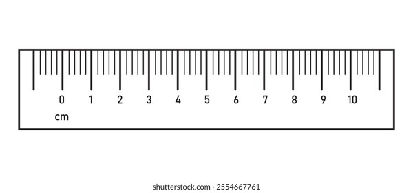 Measuring scale and ruler charts with 10 centimeters.Math or geometric tool for distance, height or length measurement with markup and numbers. Vector outline illustration