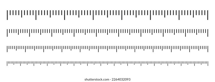 Messskala Unterschiedliche Maßeinheit. Black Markup signiert die Sammlung für Lineale. Messwerkzeug. Vektorgrafik