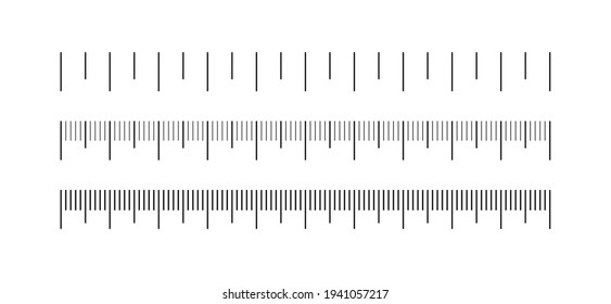 Measuring scale set, marking for ruler, marks for tape measure. Set of scale. Measuring tool. Ruler scale measure. Vector illustration. EPS 10