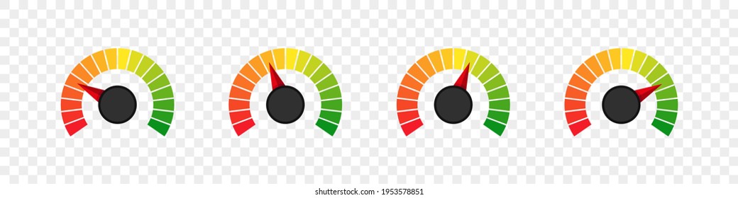 Measuring scale set. Speedometer scale or risk scale. Vector graphics