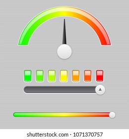 Measuring semi scale. Industrial indicator with slider. Vector 3d illustration