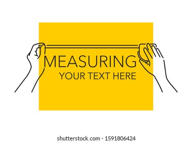 Measuring service - drawn human hands makes measurements with measuring tape roulette - infographics template for presentation, banner or poster