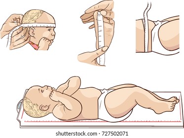 Measuring smiling beautiful comfortable little baby child