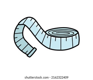 Measuring soft tape or centimeter, diet concept or needlework sewing, vector doodle illustration