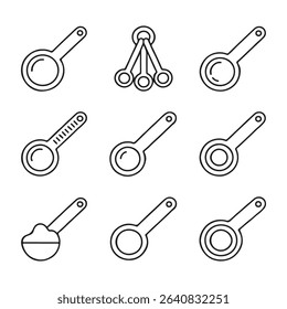 Measuring Spoon and Baking Tool Icons Set. Set of Linear Measuring Spoons and Cups
