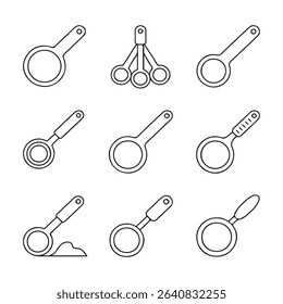 Measuring Spoon and Baking Tool Icons Set. Set of Linear Measuring Spoons and Cups
