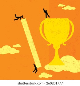 Measuring Success A business team using a ruler to measure their trophy. The people & trophy and background are on separate labeled layers.