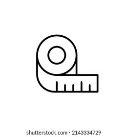 Messen von Band schwarze Linie Symbol. Nähzentimeter, Zoll, gequetscht. Fitness, gesunder Lebensstil. Flaches, isoliertes Symbol, Zeichen für: Illustration, Logo, App, Banner, Web-Design, dev, ui, gui. Vektor EPS10