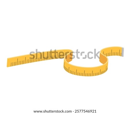 Measuring tape cartoon. Body weight tape, yellow band with black marks set, vector illustration isolated on white, measurement tape, flexible ribbon, closeup metric equipment. stock illustration