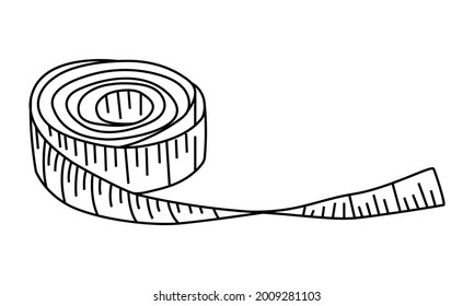 Measuring tape. Centimeter. Diet and handicraft theme. Element for atelier, sewing. Vector illustration. Doodle style by outline