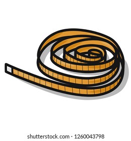 Measuring tape in color. Sewing and construction tool. Vector measurement icon  for logo, sign, craft. Isolated on white background. Outline vector illustration.