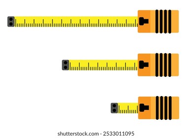 Fita De Medição De Diferentes Comprimentos Estilo Plano. Ferramentas de construção e reparação de casas arte vetorial