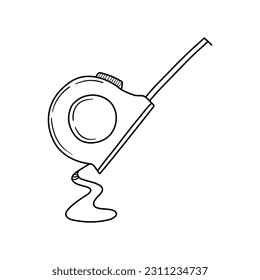 Measuring tape in doodle style. Isolated outline. Hand drawn vector illustration in black ink on white background.