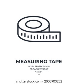 Measuring tape editable stroke outline icon isolated on white background flat vector illustration. Pixel perfect. 64 x 64.