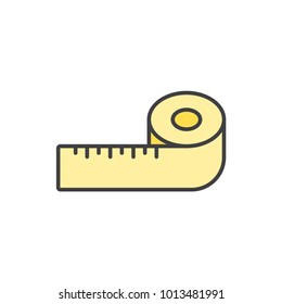 Measuring tape flat line colored icon.