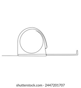 Cinta métrica o dibujo de línea continua de Regla flexible. Herramienta casera para cortar madera. Elemento de diseño de Vector de estilo dibujado a mano simple. Ilustración para la industria y la construcción.