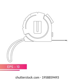 Measuring tape with flexible strap and belt clip. Linear design. On a white background. Tools for workers. Flat vector illustration.