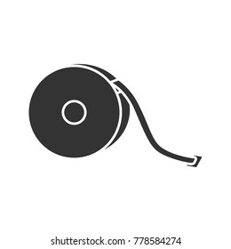 Measuring tape glyph icon. Sewing meter. Tapeline. Silhouette symbol. Negative space. Vector isolated illustration