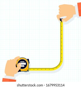 Measuring tape in the hands of a man. Template for a poster of a construction and repair company. Flat vector illustration.