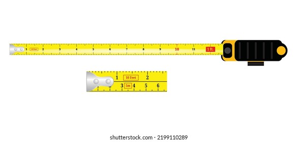 Measuring tape in the hands of a man. Template for a poster of a construction and repair company. Vector Illustration.