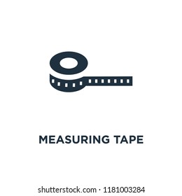 Measuring tape icon. Black filled vector illustration. Measuring tape symbol on white background. Can be used in web and mobile.