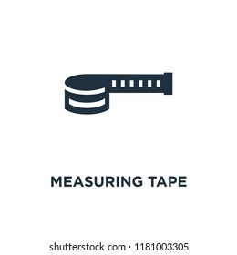 Measuring Tape icon. Black filled vector illustration. Measuring Tape symbol on white background. Can be used in web and mobile.