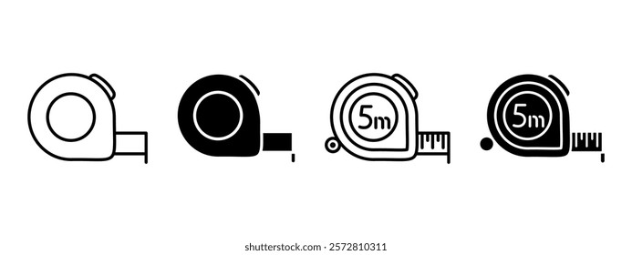 Measuring tape icon. Centimeter ruler vector illustration. Length measure symbol. Measurement tool sign. Retractable size scale meter pictogram. Construction equipment isolated concept.