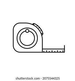 Measuring tape icon. Measuring tape for construction. Black measuring tape symbol. Hand tool linear icon. Vector illustration. Construction tape icon