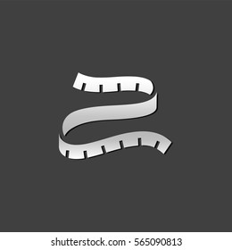 Measuring tape icon in metallic grey color style. Fashion industry tailor
