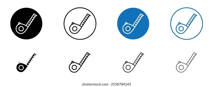 Measuring tape icon set in black and blue colors