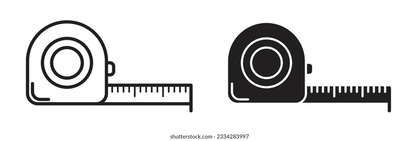 Measuring tape icon set. simple roll meter tape line vector symbol in black fill and outline style.