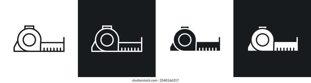 Conjunto de iconos de cinta de medición. Símbolos de Vector en colores blanco y negro.