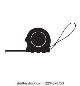 Measuring tape icon silhouette vector illustrations isolated on plain white background. Black cartoon simple art styled pictogram for measuring in centimeters or meters.