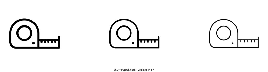 Measuring tape icon in tree different line stroke sizes.