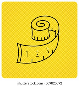 Measuring tape icon. Weight loss sign. Linear icon on orange background. Vector