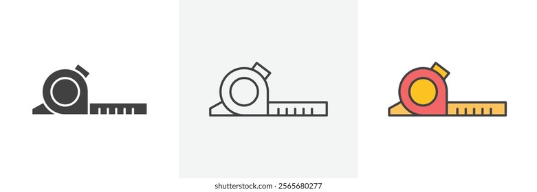 Measuring tape icons in black and colored versions