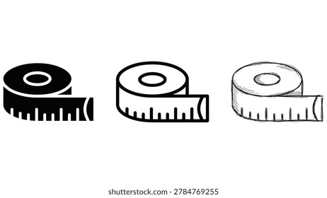 Measuring Tape Icons Set - Tailor Ruler Symbols for Sewing and Fitness
