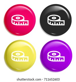 Measuring tape multi color glossy badge icon set. Realistic shiny badge icon or logo mockup
