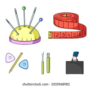 Measuring tape, needles, crayons and pencil.Sewing or tailoring tools set collection icons in cartoon style vector symbol stock illustration web.