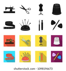 Measuring tape, needles, crayons and pencil.Sewing or tailoring tools set collection icons in black,flet style vector symbol stock illustration web.