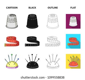 Measuring tape, needles, crayons and pencil.Sewing or tailoring tools set collection icons in cartoon,black,outline,flat style vector symbol stock illustration web.
