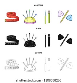 Measuring tape, needles, crayons and pencil.Sewing or tailoring tools set collection icons in cartoon,black,outline style vector symbol stock illustration web.