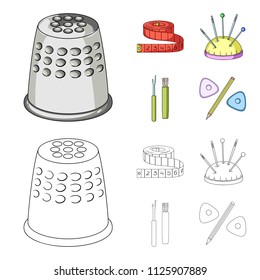 Measuring tape, needles, crayons and pencil.Sewing or tailoring tools set collection icons in cartoon,outline style vector symbol stock illustration web.