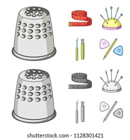 Measuring tape, needles, crayons and pencil.Sewing or tailoring tools set collection icons in cartoon,monochrome style vector symbol stock illustration web.