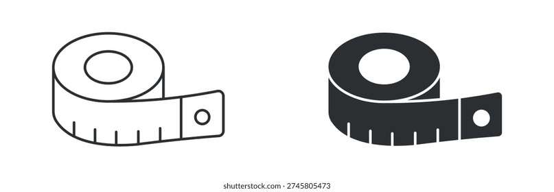 Measuring Tape Roll Icon Set, Tailor Measurement Line and Solid Vector Illustration