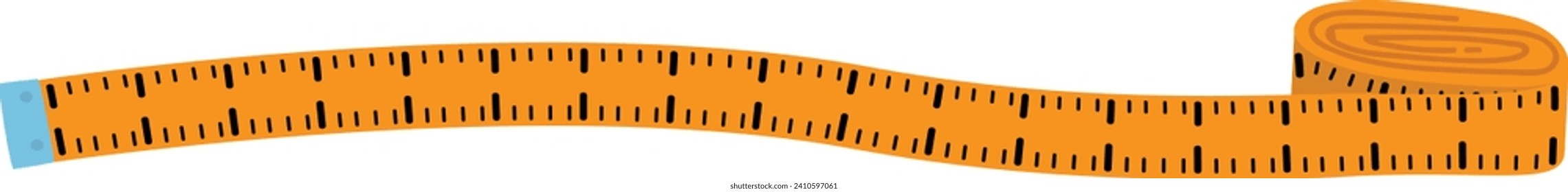 Measuring tape rolled and stretched out, orange tailor tape measure, sewing tool.