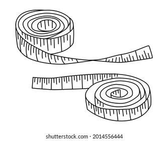 Messband. Roulette. Set. Diätthema.  Element für Atelier, Nähen. Vektorgrafik. Doodle-Stil nach Umriss.