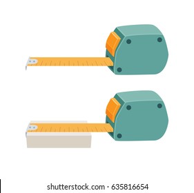 Medición de la regla de cinta. Herramienta de medición. Instrumentos de construcción o reparación. Escalando ilustración vectorial de proceso aislada en blanco.